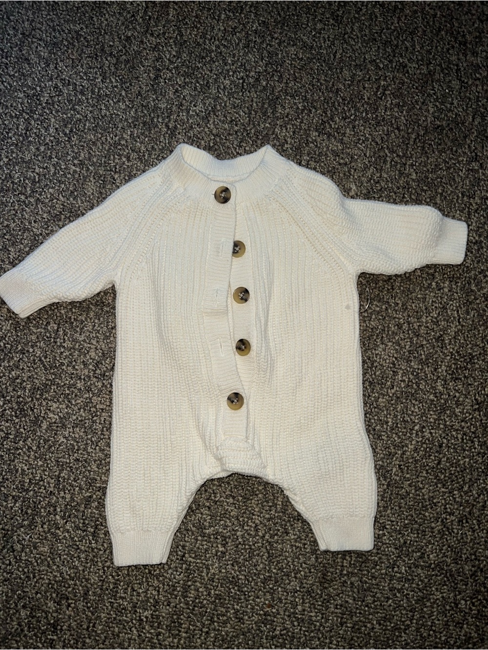 Amazon Essentials Cream Knit Button-Front One-Piece